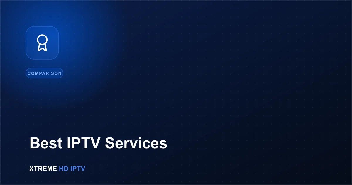 Navy blue illustration with an award ribbon icon and a 'Comparison' label for the Best IPTV Services guide