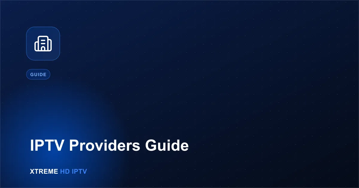 Navy blue illustration with a building icon representing IPTV providers