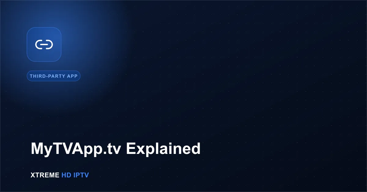 Navy blue illustration with a link icon representing the mytvapp.tv domain