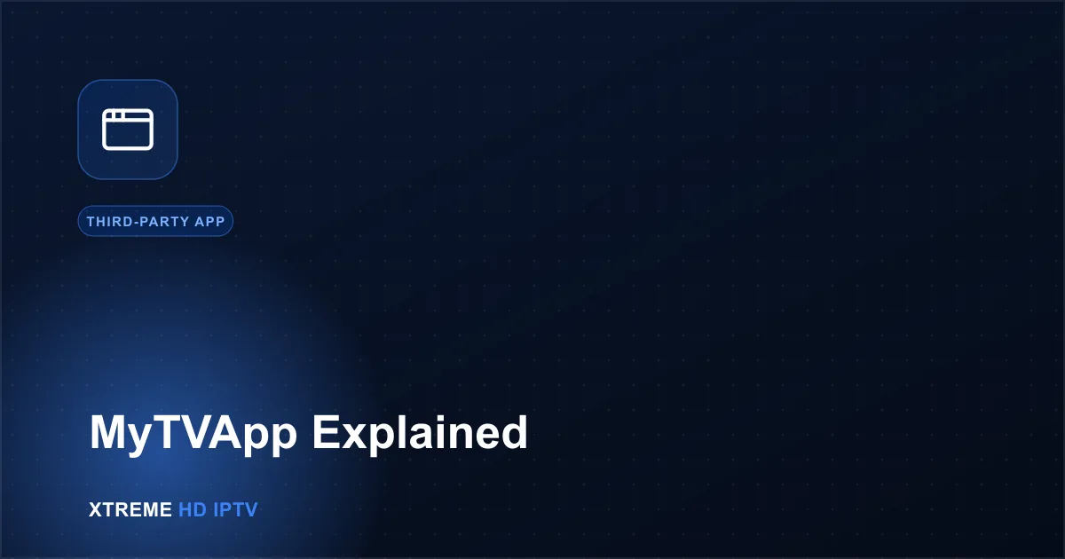Navy blue illustration with an app window icon representing the MyTVApp player