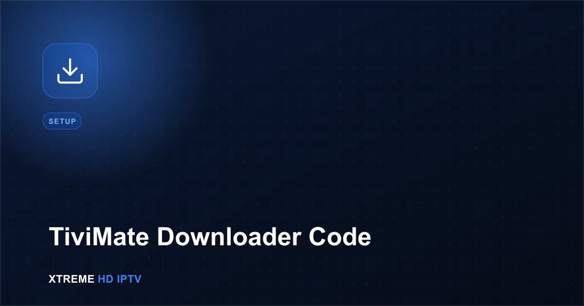 Navy blue illustration with a download icon representing the TiviMate Downloader code process